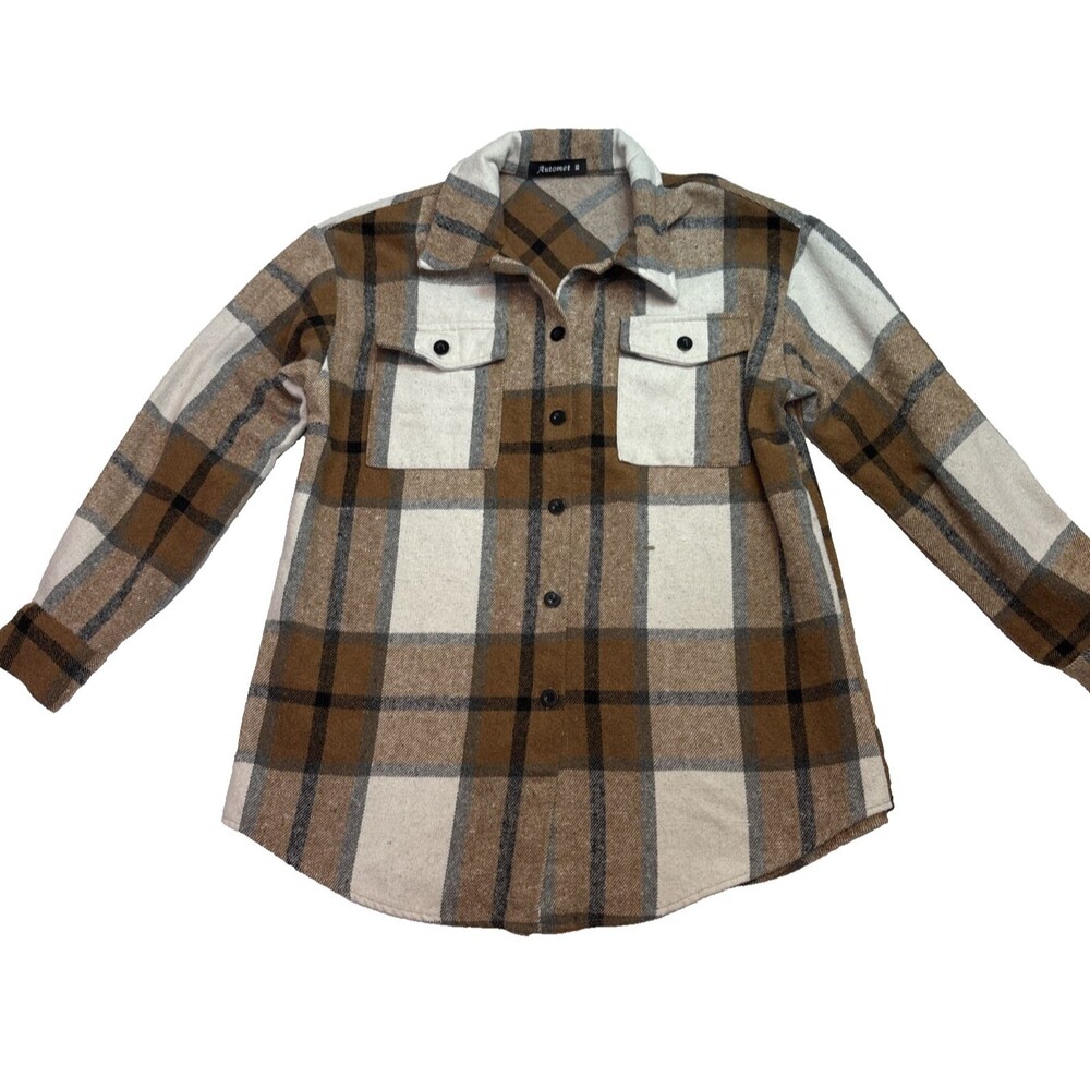 AUTOMET Casual Plaid Shacket Button Down Shirt Womens XS